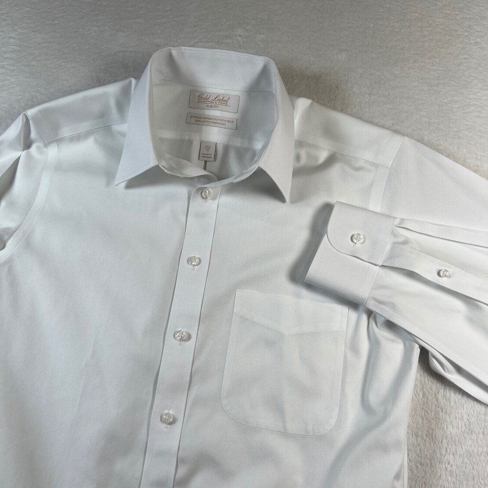 Roundtree & Yorke Gold Label Mens Slim Fit Non-Iron Dress Shirt White 15.5 35
